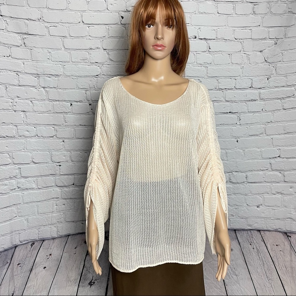 NWT New Zara Knit Ruched-Sleeve Pale Peach Sweater Size L